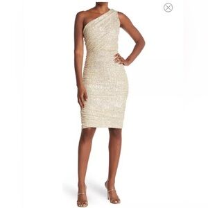 Love By Design Gold Asymmetrical Sequin Midi Dress